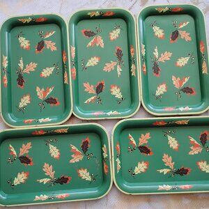 5 set 50s VTG Snack Trays Serving Lap TV Retro Mid Green leafs acorns